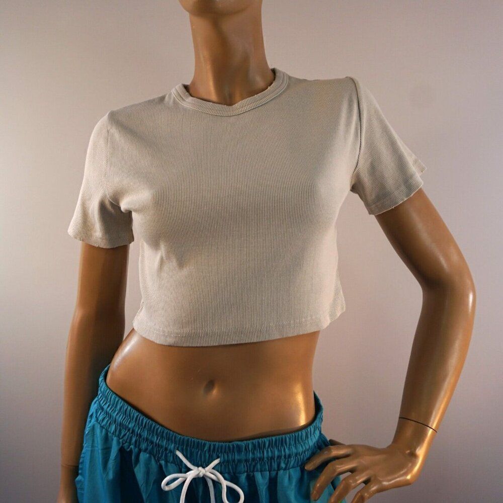 Zara Crop Top Womens Size L Beige Tee Shirt New - Picture 2 of 5